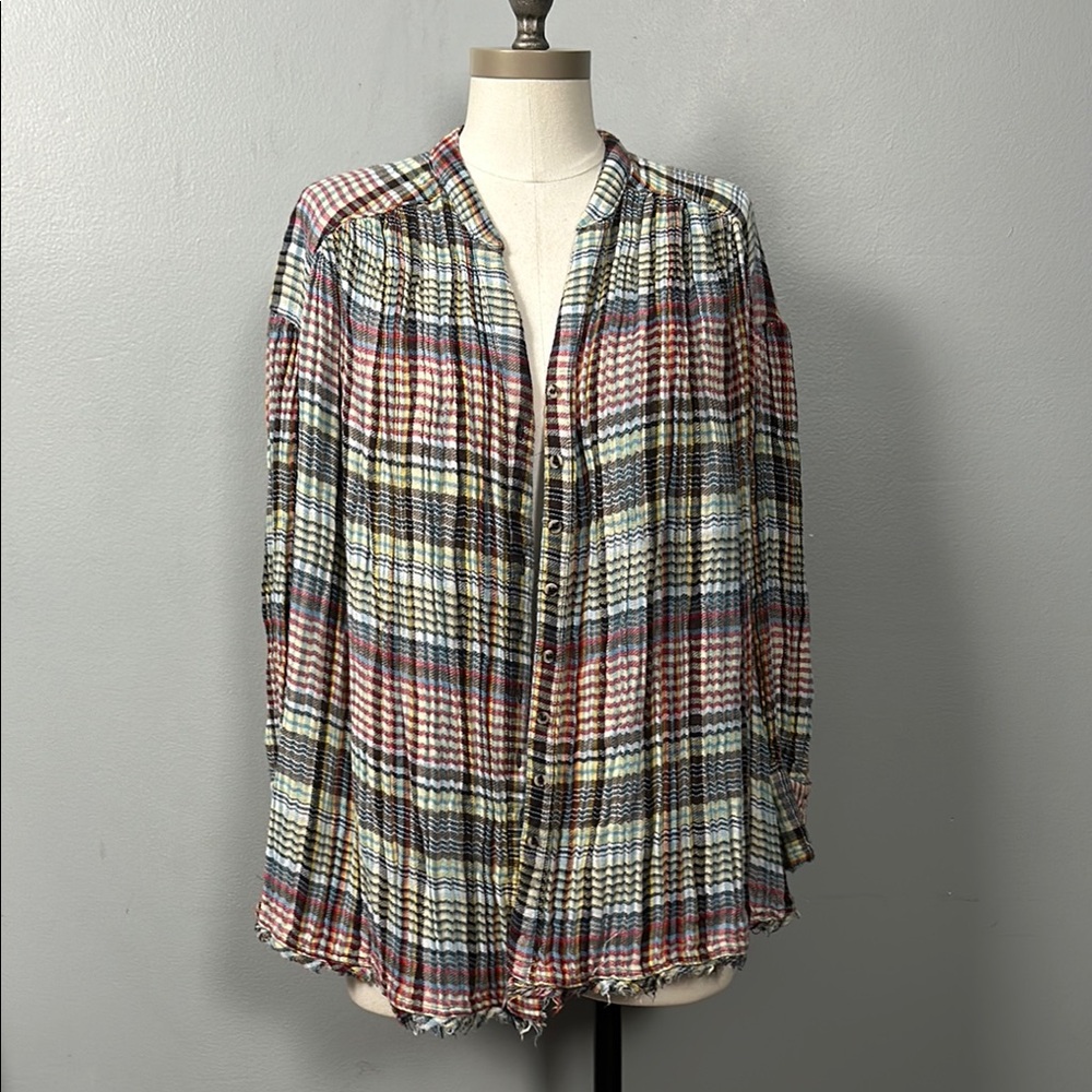Free People Come On Over Plaid Oversized Top size XS